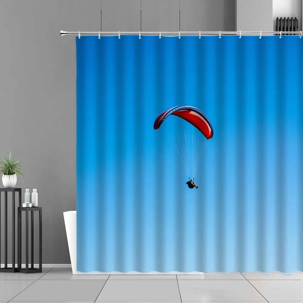 Paraglider Ekstremalus Sportas Kraštovaizdžio Dušo Užuolaida Sunny Mėlynas Dangus Gamtos Peizažai Vandeniui Užuolaidos Namų Vonios Kambarys Dekoro Ekranas