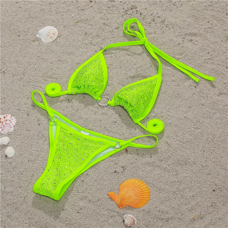 Be-X Blizgučiai diamond swimsuit moterys Seksualios mikro bikinis push up maudymosi kostiumėliai moterims 2020 Neoninė žalia maudymosi kostiumą plaukti kostiumas 2 vnt