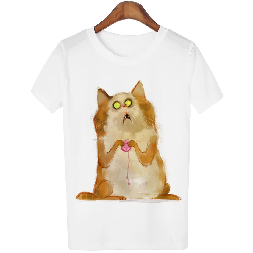 Moterų Kwaii Katė Spausdinti Harajuku Tee Marškinėliai Balti Mielas Animacinių filmų Gyvūnų marškinėliai Tumblrs Plius Dydis WMT233