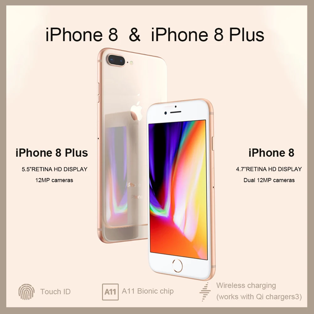 Atrakinti Naujas Originalus Apple iPhone 8/8 Plius TouchID 4G LTE iOS 12MP Kamera 4.7/5.5