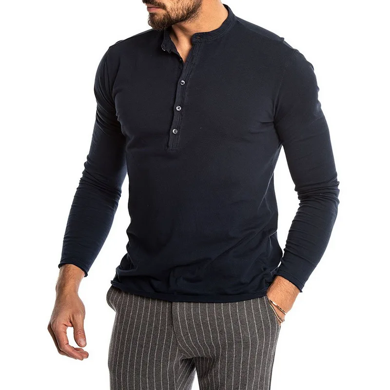 Mados Vyrų vientisos Spalvos ilgomis Rankovėmis O-kaklo marškinėliai 2019 Naujas Mens Atsitiktinis Slim Fit Henley Marškinėliai, Palaidinukė Poilsiu Viršūnės