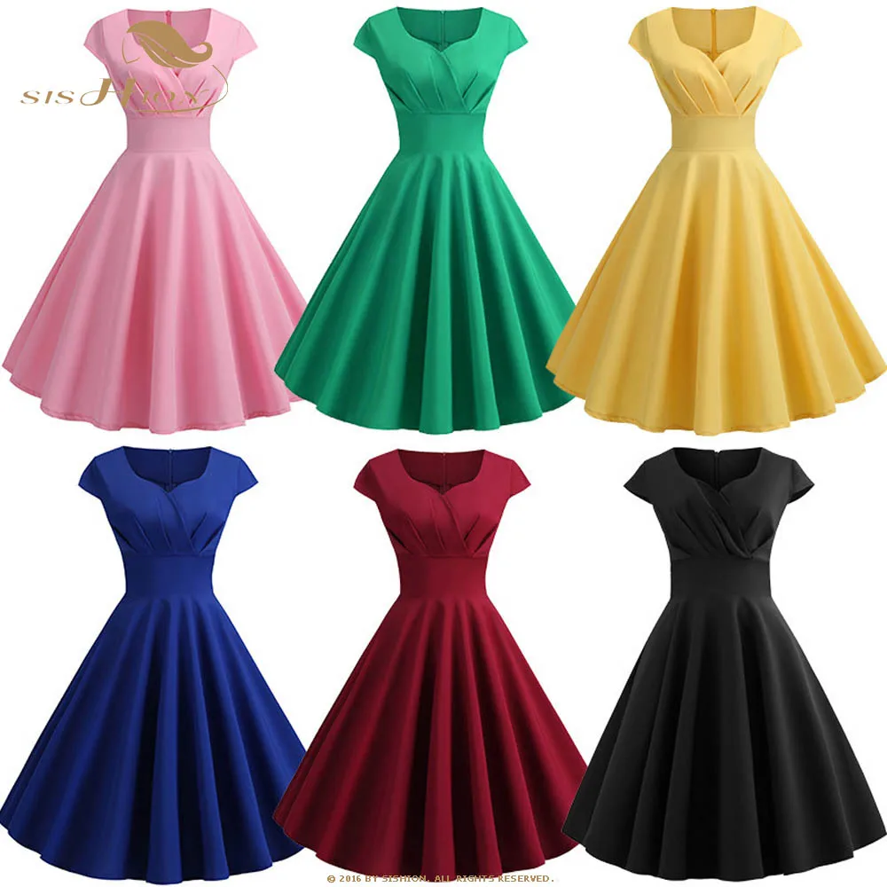 SISHION 2021 m. vasarą V-kaklo retro moterų suknelė SP0108 candy spalva atsitiktinis suknelės moterų big swing derliaus suknelės, šaliai