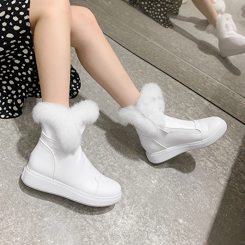 INS karšto moterų batai 22-26.5 cm Pu+ Dirbtiniais triušio kailiniai storio sniego batai, batai moterims, žieminiai batai moterims, šilta avalynė