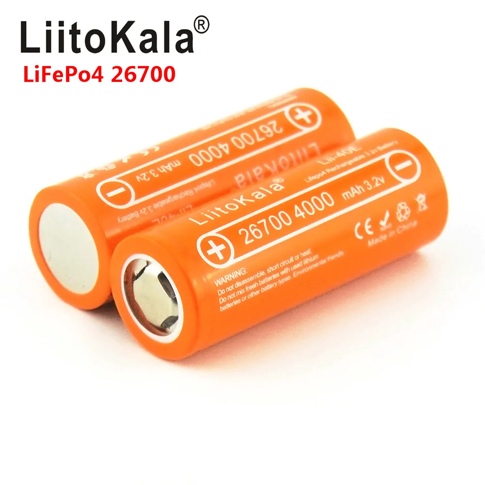 2020 LiitoKala Lii-40E Lifepo4 26700 3.2 v 4000mah įkrovimo baterija (akumuliatorius ličio ląstelių didelės talpos 10A pilas 