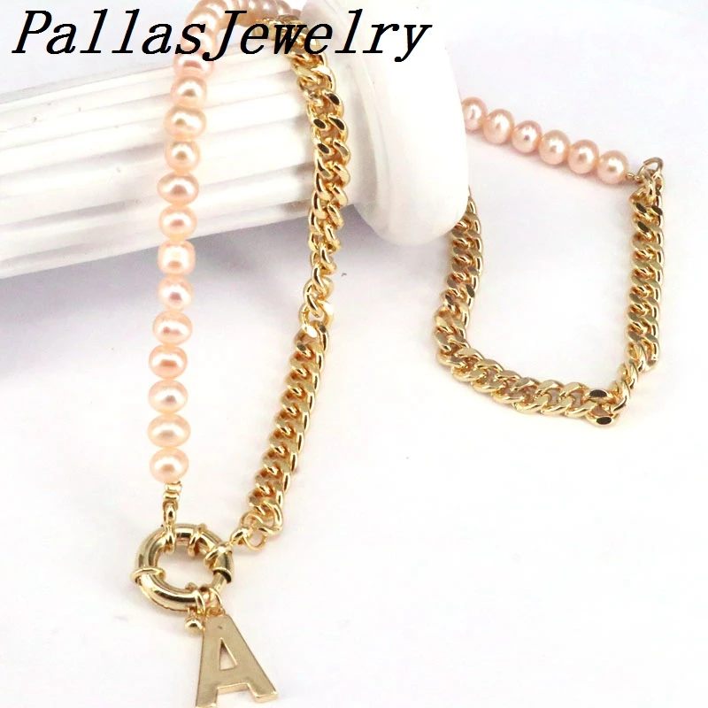 5vnt Nauji dizaino Rožinis perlas su nuoroda grandinės karoliai raidžių karoliai moterų mados juvelyrika