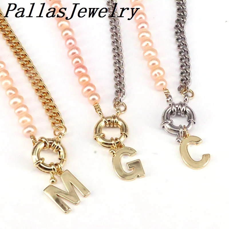 5vnt Nauji dizaino Rožinis perlas su nuoroda grandinės karoliai raidžių karoliai moterų mados juvelyrika