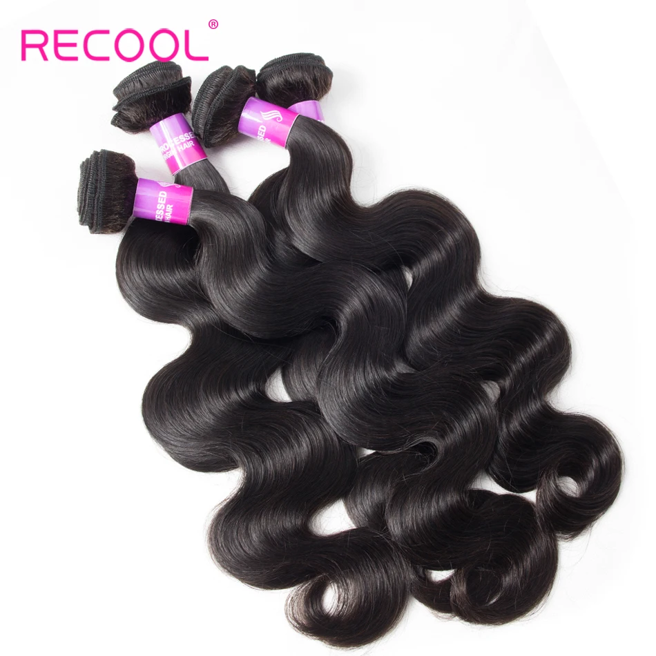 Recool Plaukų 4 Ryšulius Su Uždarymo Malaizijos Kūno Bangos Plaukai Remy Žmogaus Plaukų Pynimas Ryšulius Su Uždarymo Natūralių Spalvų
