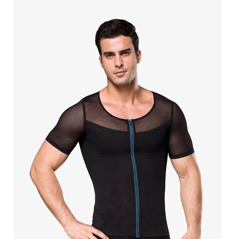 Vyriški lieknėjimą, svorio T-shirt užtrauktukas formos korsetas trumparankoviai apatiniai pilvo korsetas Vyras Modeliavimas, apatinio Trikotažo Korsetas