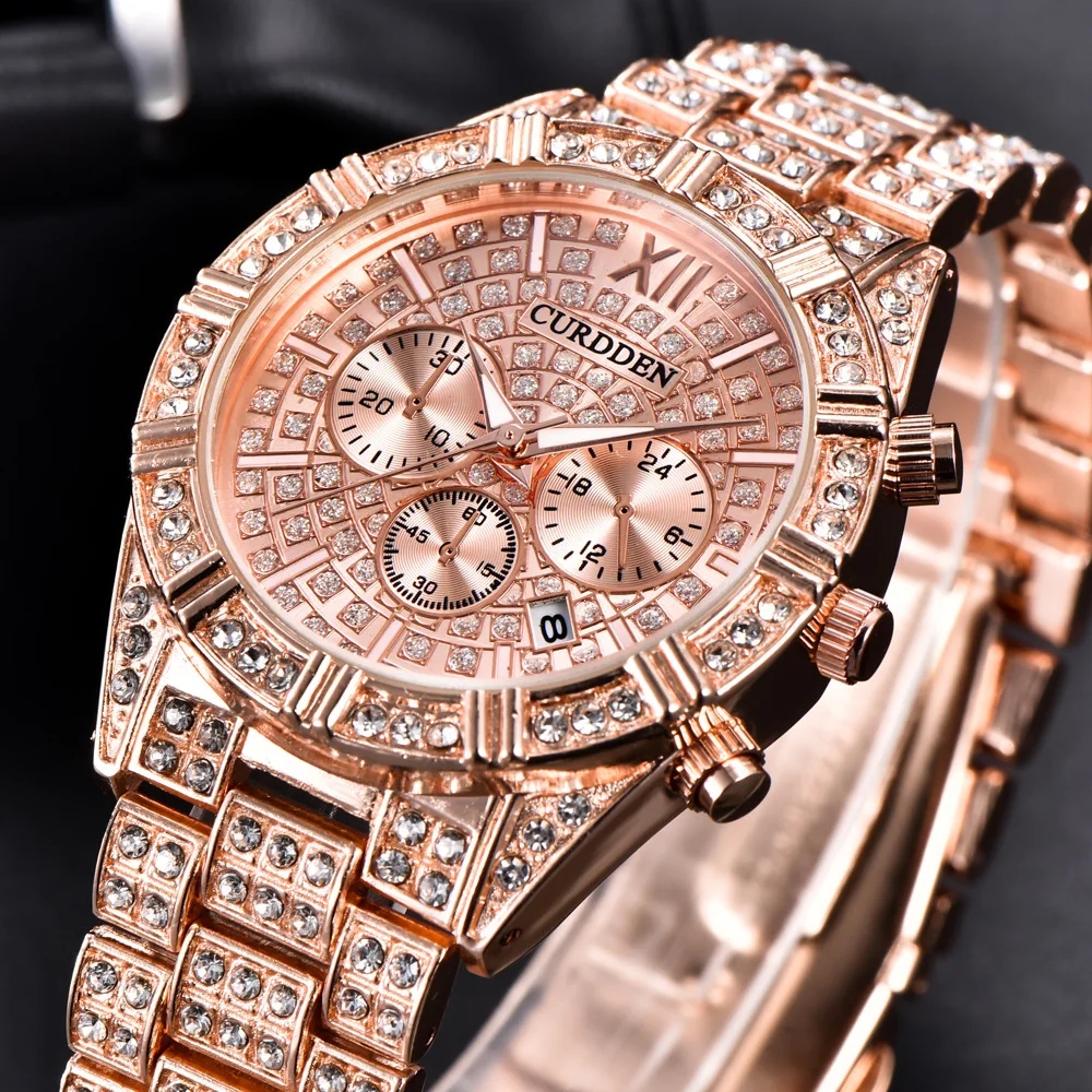 Aukso Laikrodis Vyrams Kvarco Ledo Iš Riešo Laikrodžiai Top Brand Prabanga Pilna Deimantų, Aukso Hip-Hop Laikrodis Vyrų Vandeniui Data Laikrodis