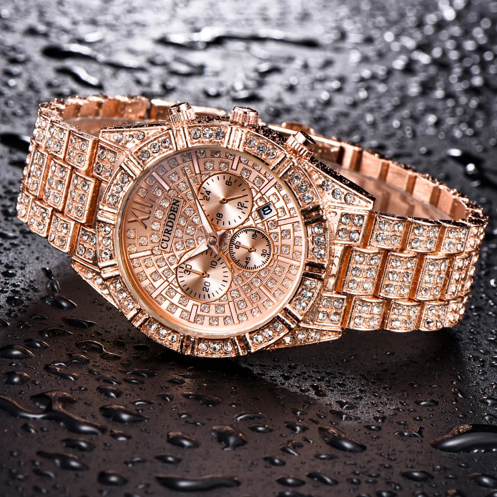 Aukso Laikrodis Vyrams Kvarco Ledo Iš Riešo Laikrodžiai Top Brand Prabanga Pilna Deimantų, Aukso Hip-Hop Laikrodis Vyrų Vandeniui Data Laikrodis