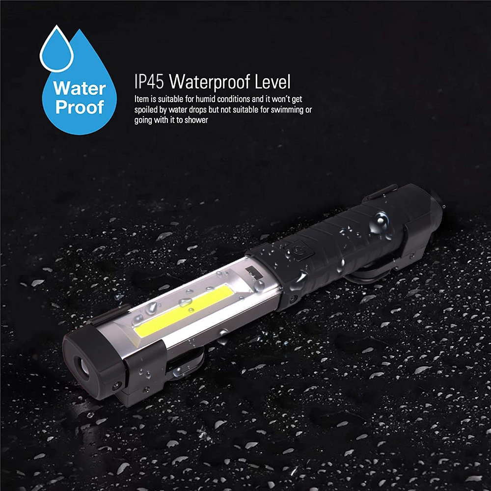 Super Šviesus COB Darbą Šviesos Portable LED Žibintuvėlis USB Įkrovimo Kempingas Žibinto su Magnetu ir Kablys Vandeniui Žibintuvėlis