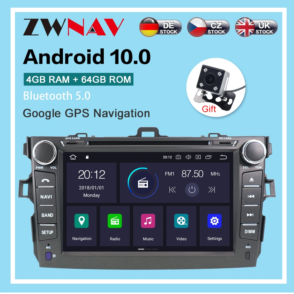 Android 10.0 4G+64GB Automobilio radijo grotuvas GPS Navigacija Toyota Corolla 2007-2013 M. daugialypės terpės Grotuvas, Radijas, vaizdo stereo galvos vienetas