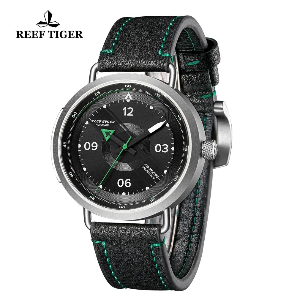 Rifas Tigras/RT Naujo Dizaino Paprastas laikrodis Vyrams, Odinis Dirželis Plieno, atsparus Vandeniui Kariniai Laikrodžiai Automatinis Laikrodžiai RGA9055
