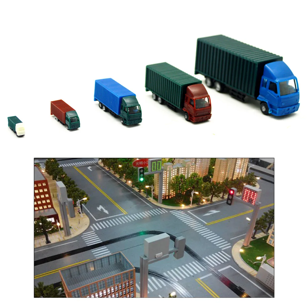 Žaislai Modelio Automobilių Kelių Santykį Container Truck ABS Plastiko Traukinio Maketo 5vnt Smėlio Stalas, Mini Modeliavimo Statybos Diorama