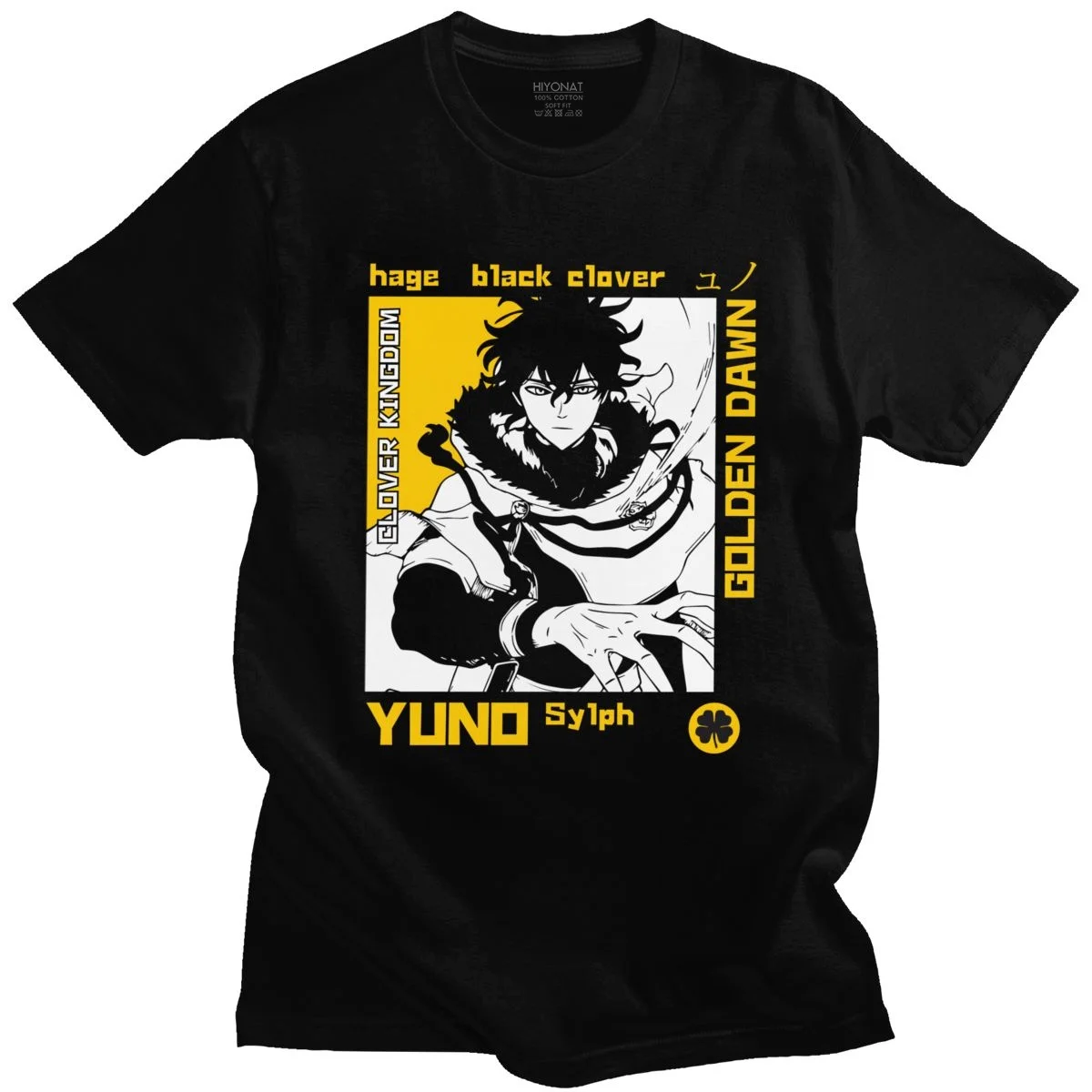 Mados Anime Black Dobilų Yuno Marškinėliai Vyrams O-kaklo trumpomis Rankovėmis Japonų Manga Tee Atsitiktinis Marškinėlius Grynos Medvilnės Viršūnes Merch Dovana