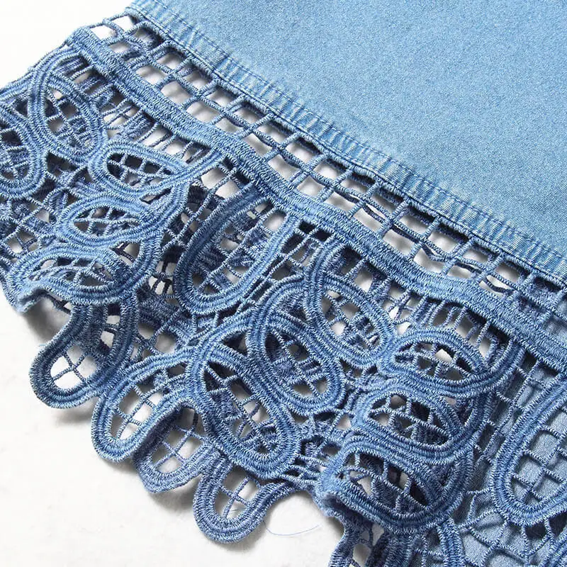 Vasaros stilingas džinsinis sijonas susiuvimo nėrinių sijonas overknee didelio dydžio moterų žingsnis sijonai NW18B2610