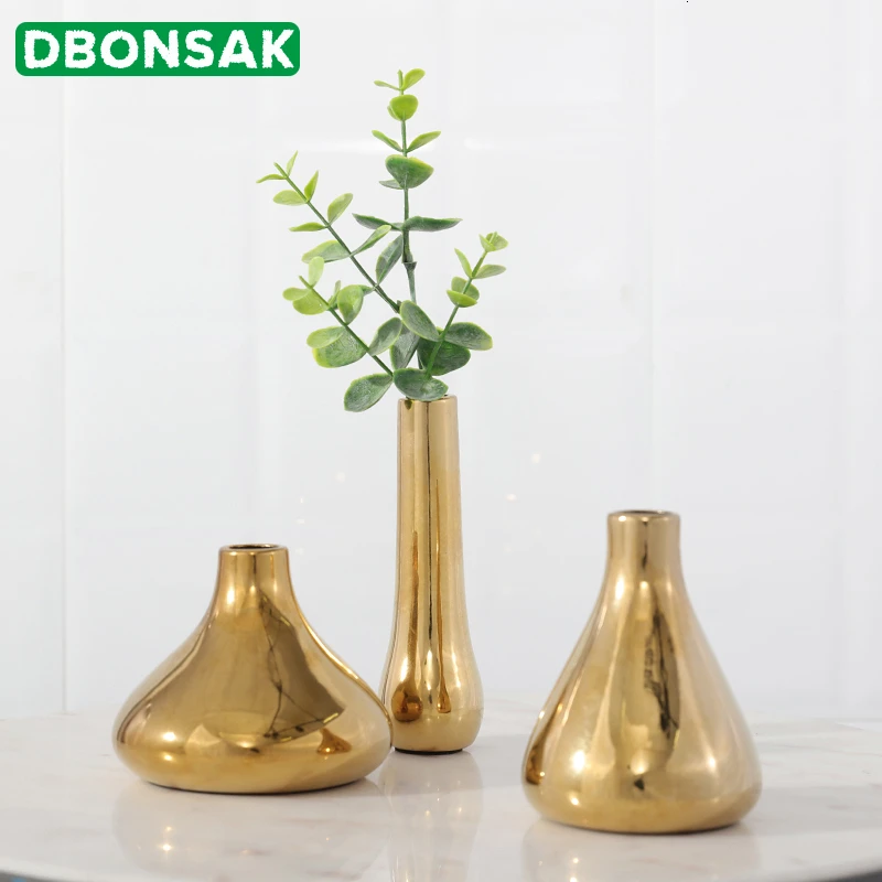 Šiaurės Aukso Keramikos Vaza Mini Gėlių Vaza Gėlių Kompozicijų Keramikos Vazonas Namų Dekoro Amatų Darbalaukio Kambarį Vaza