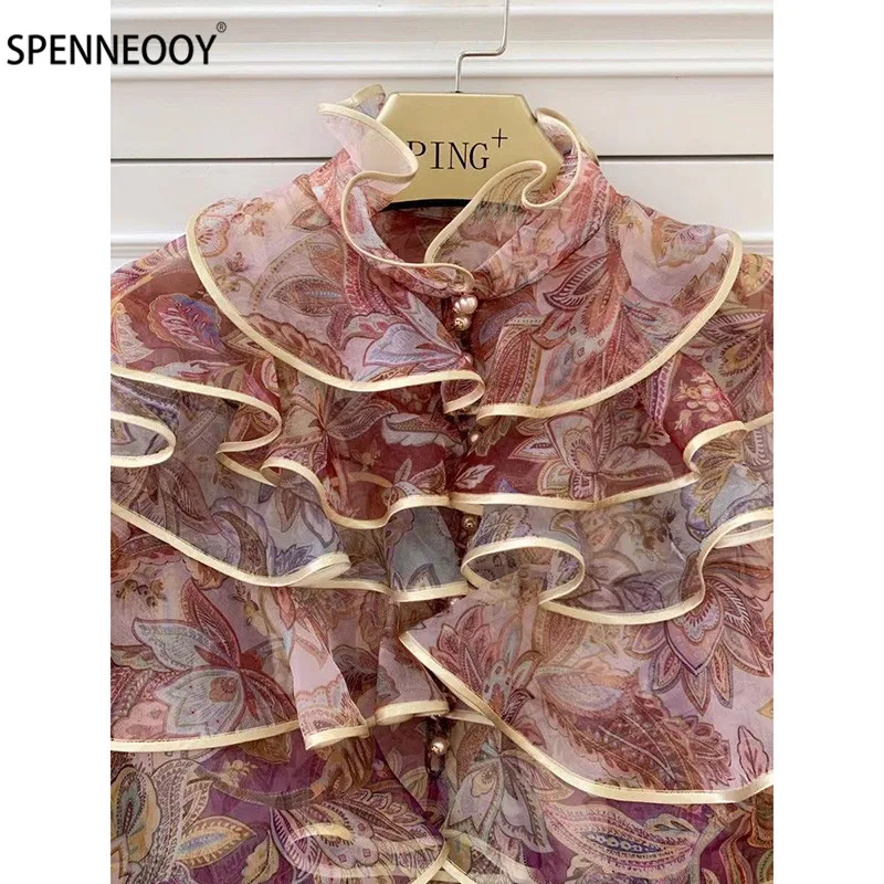 SPENNYMOOR 2021 m. Pavasario Vasaros kilimo ir tūpimo Tako prabanga Vintage Suknelė Moterims Užsakymą Mygtukai Spausdinimo Domino Pynimas Organza Mini Suknelė