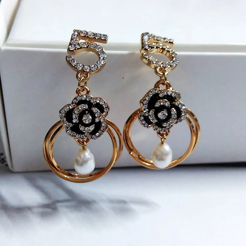 Mimiyagu kristalų gėlių ratas pearl kutas auskarai moterims laišką penkių lašas stiliaus auskarai