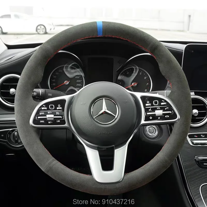 Mercedes Benz A Klasės 19-20 GLC GLB 2020 CLS 18-20 Visos Juodos Verstos Odos Vairas Vertus Siuvimo Wrap Dangtis