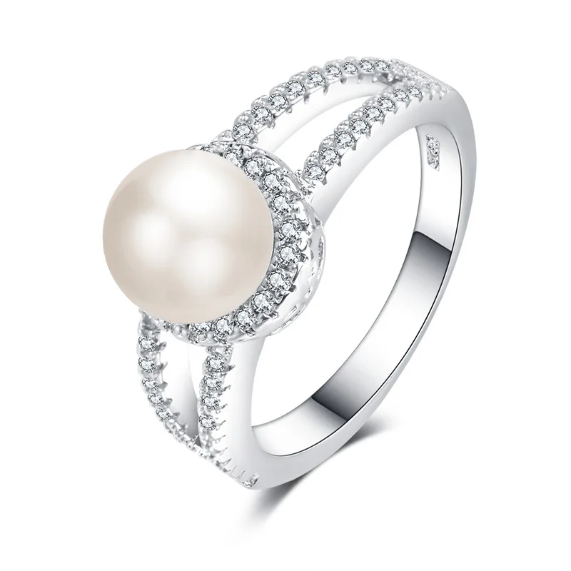 925 sidabro papuošalai Sukurta White Pearl Žiedai Moterims, Elegantiškas Vestuvių Cirkonis Mujeres Anillos asmeninį Motinos Diena dovana