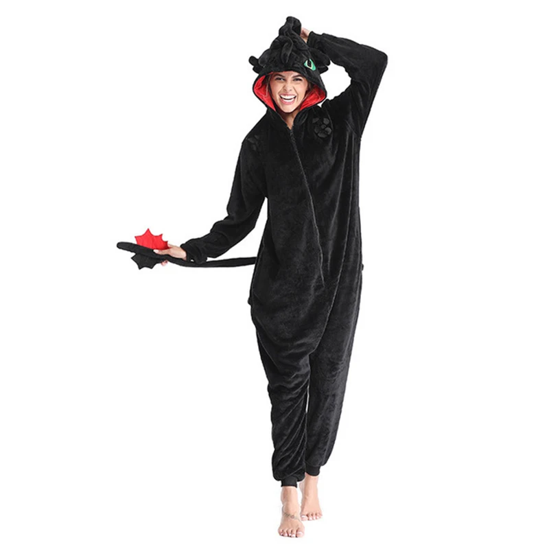 Kaip Mokyti Savo Drakonas Toothless Anime Kigurumi Moterų Žiemos Flanelė Gyvūnų Onesie Mielas Cosplay Sleepwear Jumpsuit Pižama