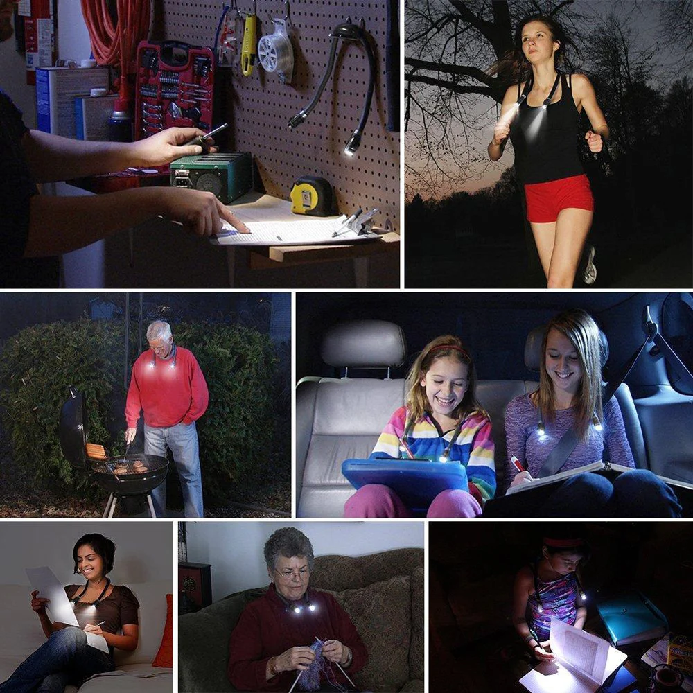 Lanksti Kaklo Apkabinti Knygos Šviesa Nešiojamas Žibintuvėlis LED Kaklo Skaitymo Šviesa Reguliuojamas Ryškumas Silikono Lauko Naktį Žibintai