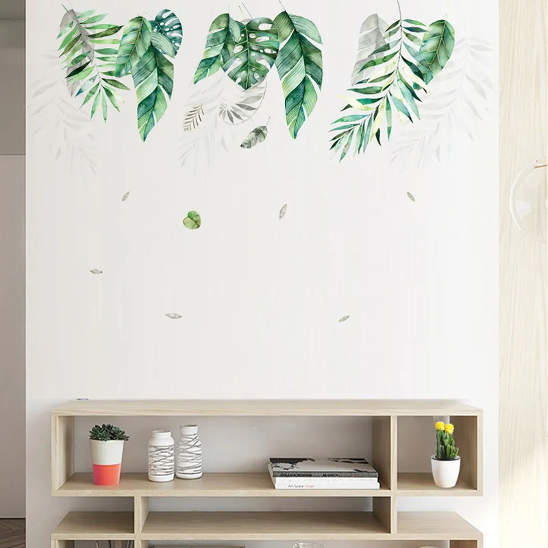 Tropikų augmenija, didelis lapai Siena Lipdukas tapetai, Gyvenamasis kambarys sofos fone Freskos namų puošybai Meno Nuimamas lipdukai