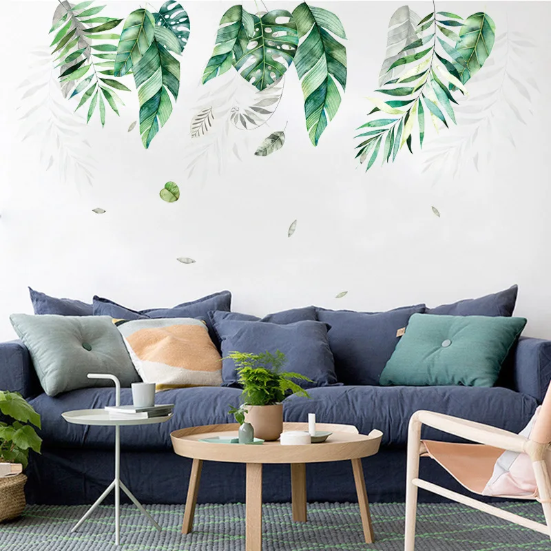 Tropikų augmenija, didelis lapai Siena Lipdukas tapetai, Gyvenamasis kambarys sofos fone Freskos namų puošybai Meno Nuimamas lipdukai