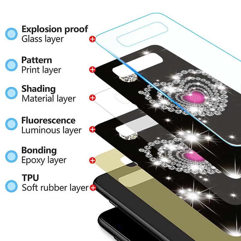 Grūdintas Stiklas Telefono dėklas Samsung Galaxy S20 FE S21 Ultra 5G S10 S10e S8 S9 Plus Sunku Galinį Dangtelį Coque Funda Blizgučiai Kristalų