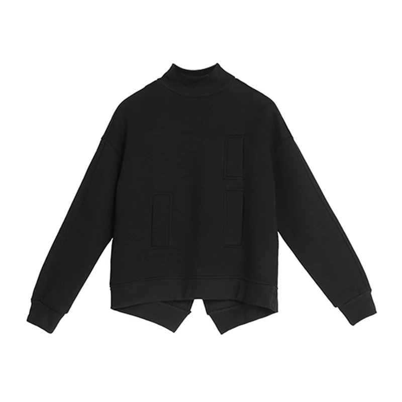 Juoda Plus Size Long Sleeve T Shirt Moterims, Golfo Kišenės Prarasti Atsitiktinis Tee Viršūnes Drabužių Rudens-Žiemos Mados Streetwear 2021