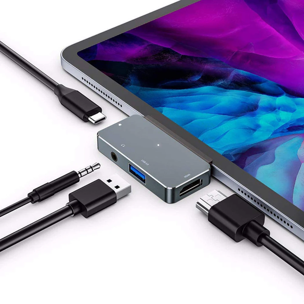 Multi-funkcija 4 in 1, USB, C Hub C Tipo su 4K HDMI USB 3.0 100W PD 3.5 mm Jack Adapteris Dokas Docking Station iPad Pro 2020 m. 2018 m.