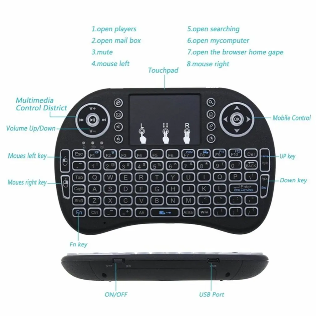 I8 Apšvietimas Mini Wireless Keyboard 2,4 GHz su Touchpad Klaviatūra, Pelė, Aviečių Pi 3 RPI 2 Mini PC Smart TV 
