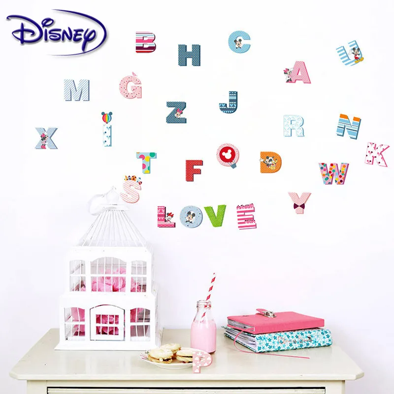 Disney Mielas Apdailos Mickey Minnie Baby Vaikų Ankstyvojo Ugdymo 26 anglų Raidžių Vandeniui PVC Lipdukai Atlygį Lipdukai