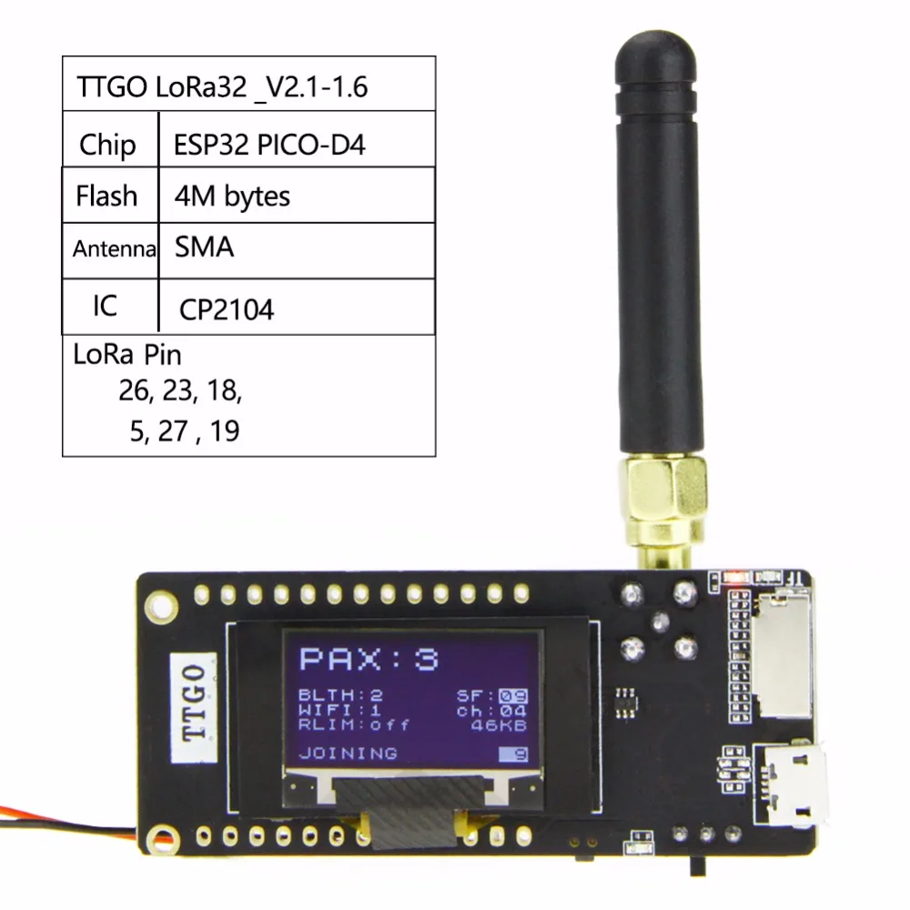 LILYGO® TTGO ESP32-Paxcounter LoRa32 V2.1 1.6 Versija 433/868/915MHZ LoRa ESP-32 OLED 0.96 Colių SD Kortelės, Bluetooth, WIFI Modulis