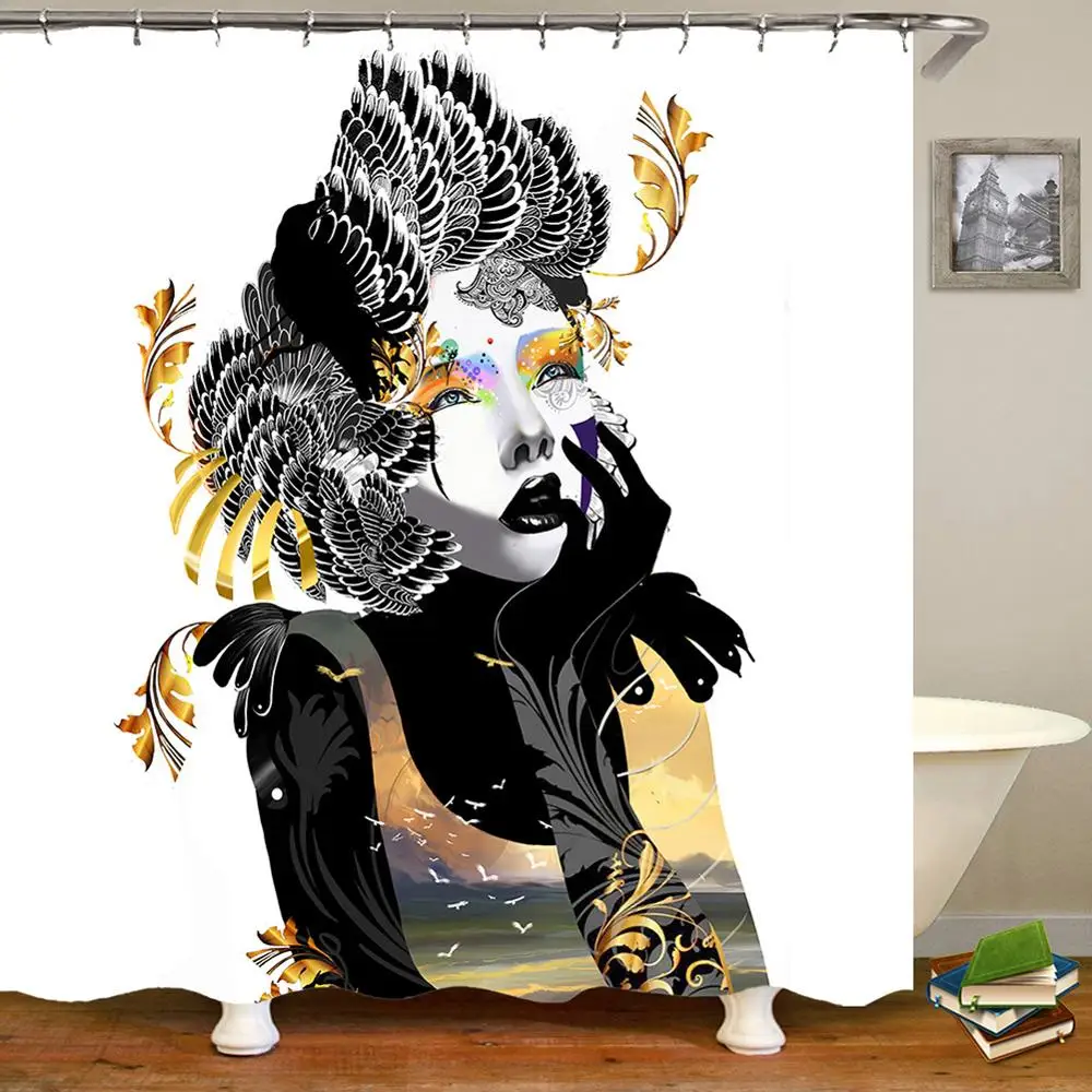 Afrikos Moteris Vandeniui Dušo Užuolaidos Vonios Abstrakčiai Užuolaidų Art Dizaino Poliesteris Miltligė Įrodymas, Vonia Ekranas su Kabliukais