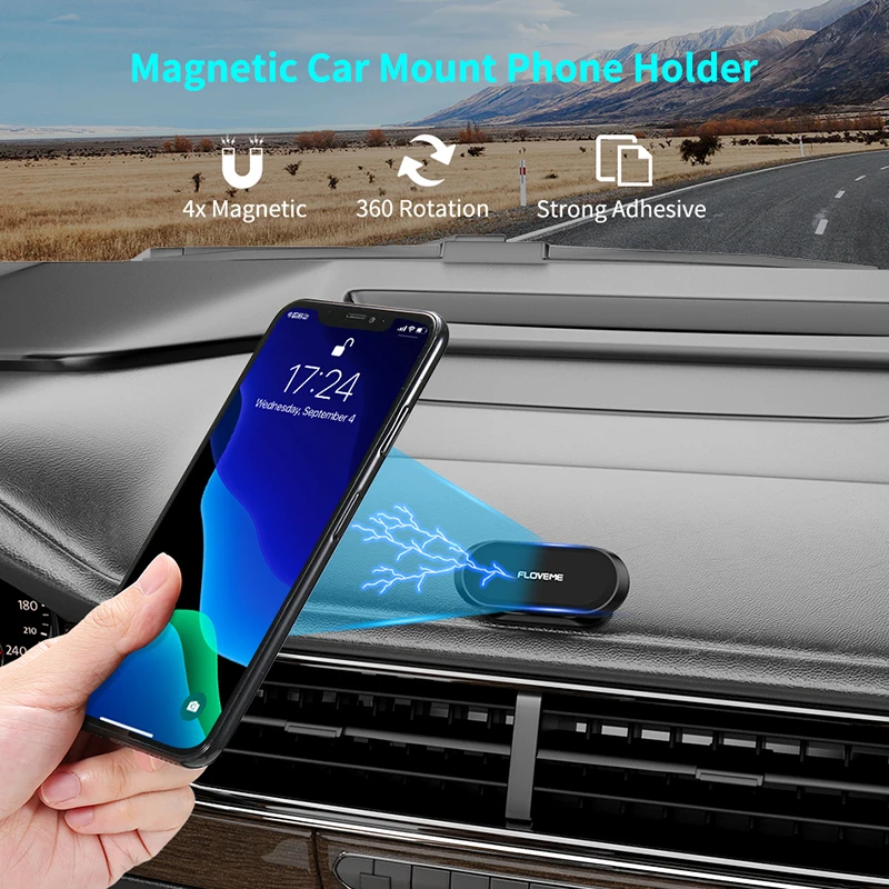 FLOVEME Magnetinio Automobilinis Telefono Laikiklis Kalno Automobilių Metalinės Plokštelės Magnetas GPS Pasukti Mini Juostelės Formos Stovas, Skirtas 