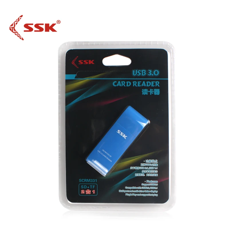 SSK USB 3.0 2 in 1 Kortelių Skaitytuvas Didelės Spartos USB 3.0 SD/ Micro SD/SDXC/TF/T-Flash Atminties Kortelės Skaitytuvas Adapteris SCRM331