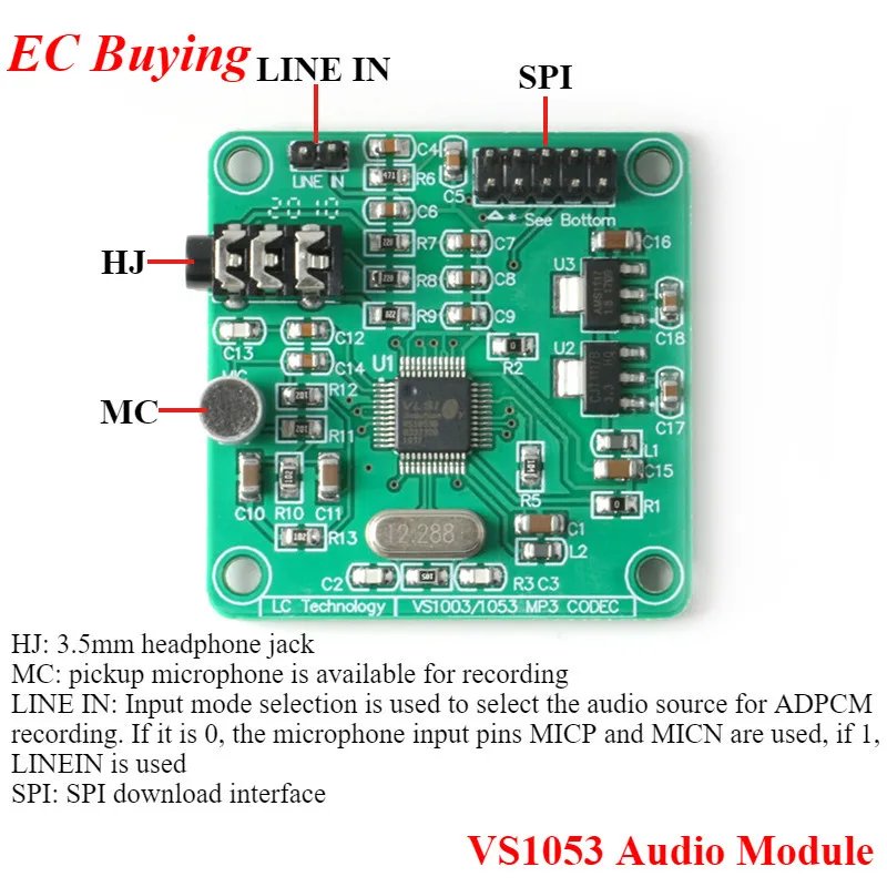 VS1053 Garso Modulis MP3 Grotuvas Modulis Plėtros Taryba DC 5V borto Įrašymo SPI OGG Kodavimo Įrašymo Valdymo Signalų Filtras