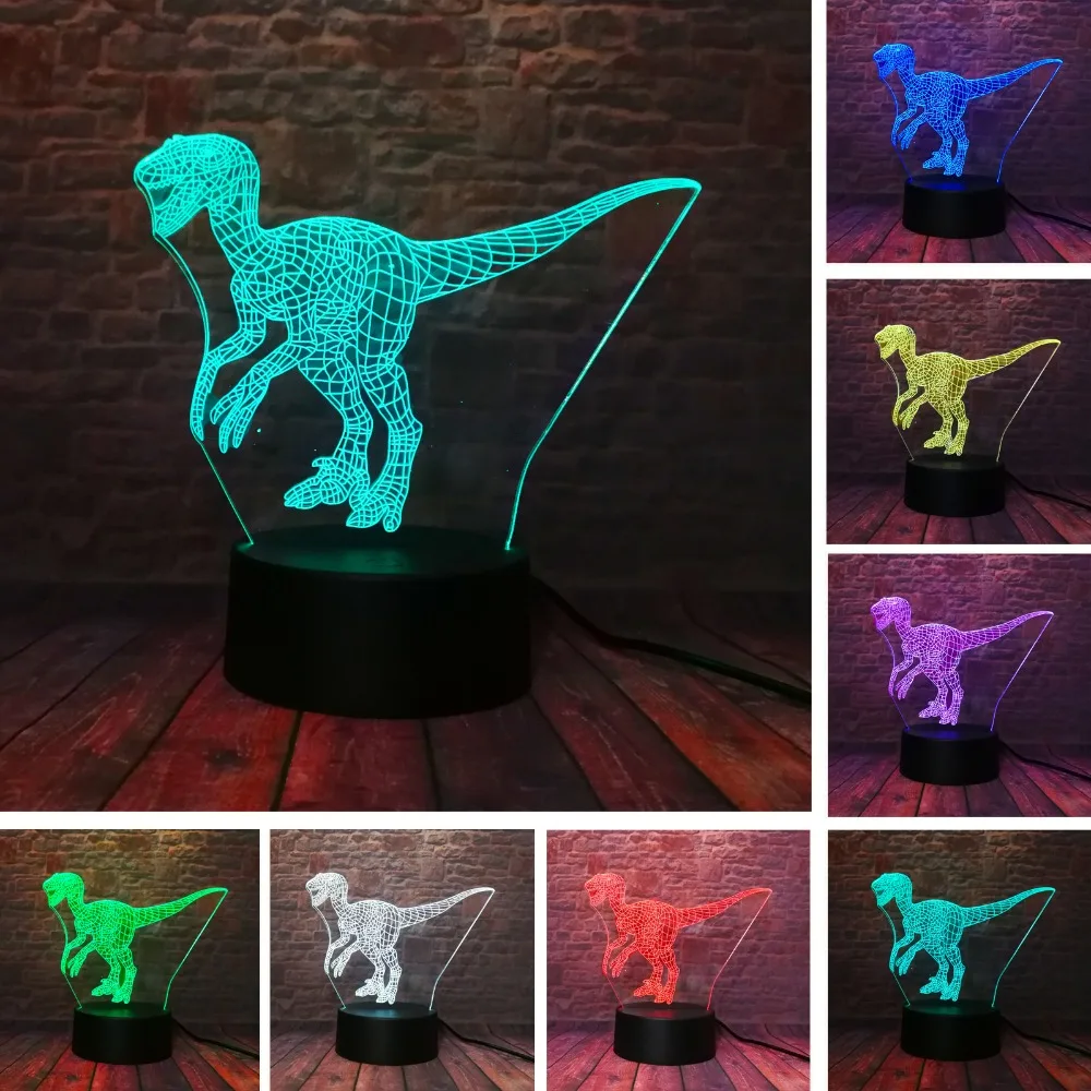 Velociraptor 3D Lempos Dinozaurų Protingas Blue 7 Spalvų Led Nakties Šviesos, Vaikams, Kūdikių Berniukų Miega Kambario Dekoro Vaiko Gimtadienis, Kalėdos Žaislai