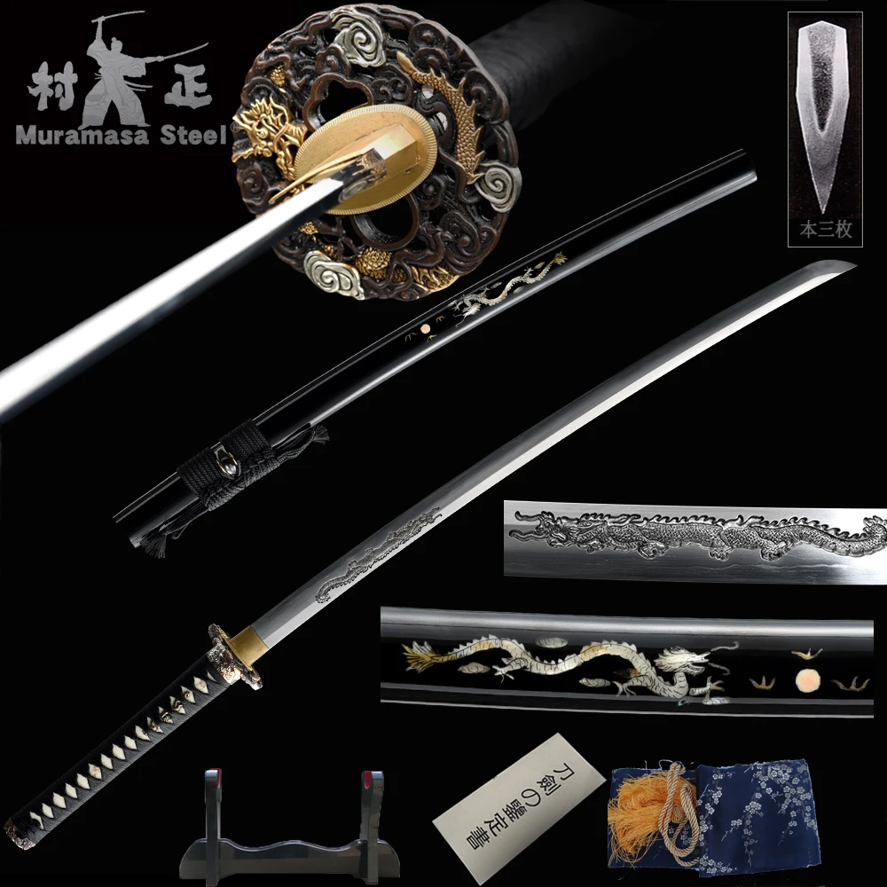 Originali Japonų Kardas Sanmai T10 Ašmenys Full Tang Nekilnojamojo Katana Mediena Labai Griežti Inkrustacijos Lukštais Ranka Graviruotas Dragon Sword Aukštos Kokybės