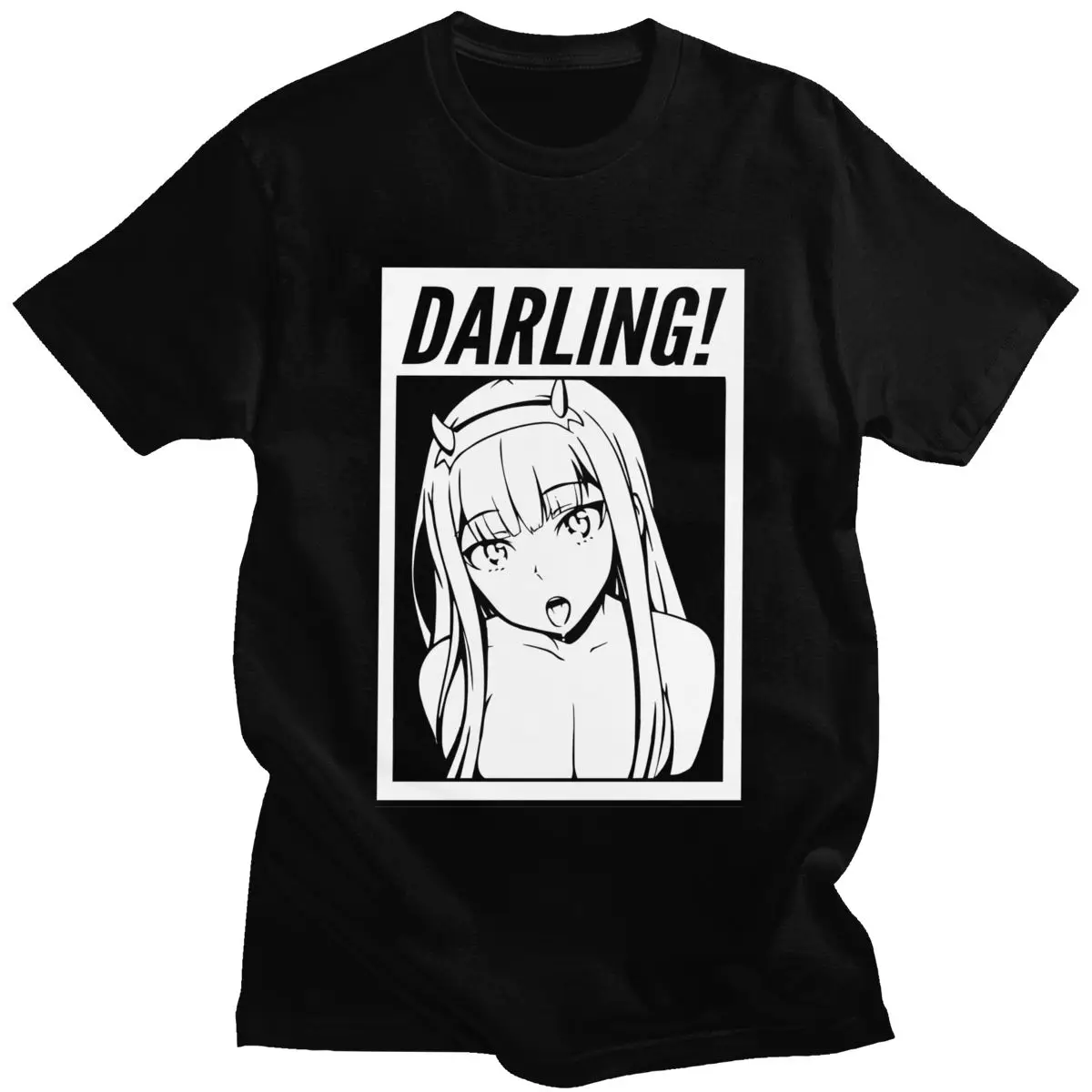 Darling Į Franxx T-Shirt Vyrams Medvilnės Nuostabus Marškinėlius, O-kaklo trumpomis Rankovėmis, nulis, du Marškinėliai, Įrengtas Anime Drabužiai Dovana