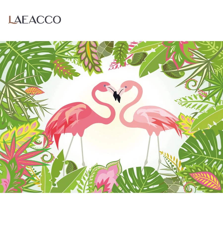 Laeacco Flamingo 1st Birthday Party Rožinė Atogrąžų Palmių Medžių Vaiko Individualų Plakatas Portretas Fone Foto Fonas