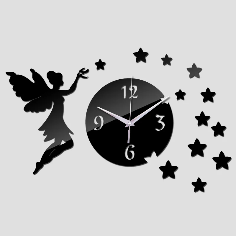 Viršų mados 2019 Akrilo Kvarco sieniniai laikrodžiai reloj de sumalti naujas naujovė didelis angelas veidrodis meno laikrodis saugių namų dekoravimo stilius