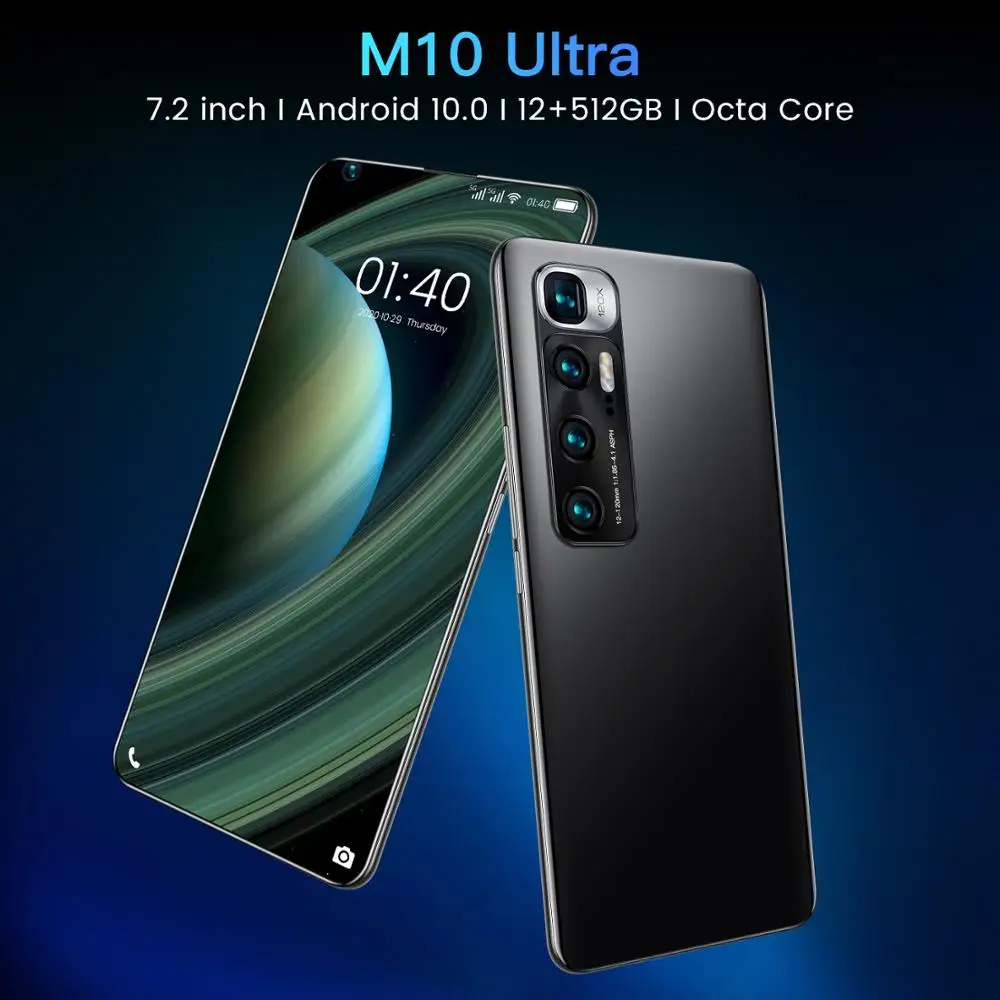 7.2 Colių M10 Ultra Snapdragon 865 Išmanųjį telefoną 48MP Galiniai Quad Kamera Selfie 12 GB+512 GB Android 10.0 Pasaulio Versija Telefonų Sandėlyje