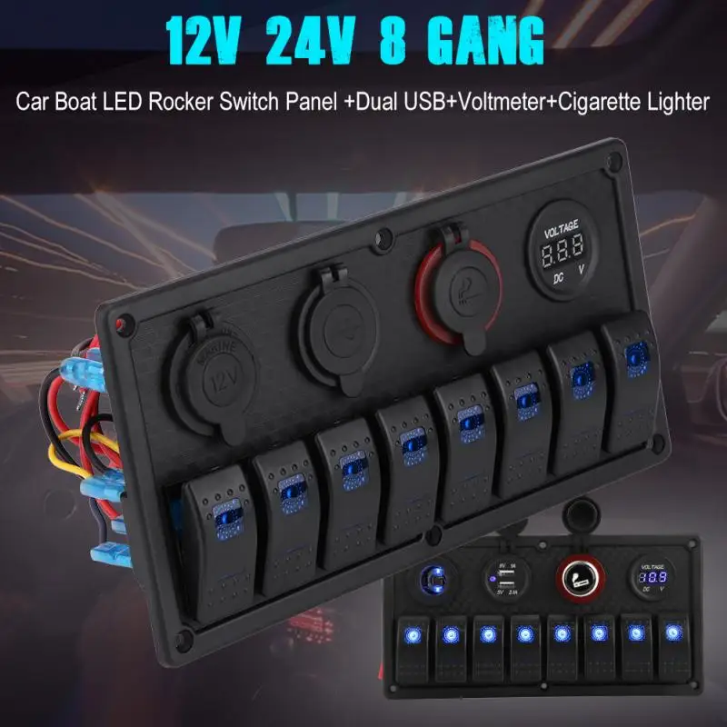 12V 24V 8 Gauja Automobilių Valtis LED Svirtinis Jungiklis Valdymo Skydas Dual USB Voltmeter su Cigarečių Degiklio 2018 Naujas