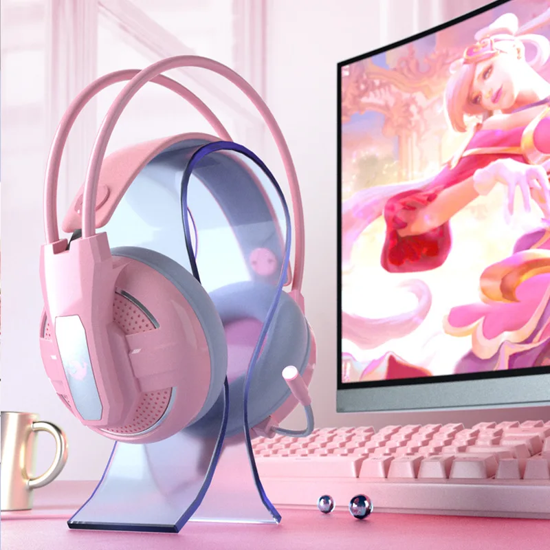 Pink Ausinės Žaidimų Ausinės Su Laidinio Mikrofonas Profesionalus Žaidėjas 7.1 Surround Sound For PC Kompiuteris