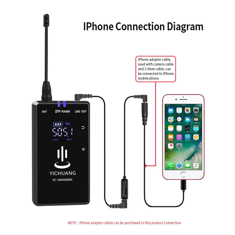 YC-WM500X1 20 Kanalų UHF Belaidžio Lavalier Microphone Sistema 50m Asortimentą DSLR Fotoaparatas iPhone Pokalbio Įrašymo Atvartas, Mic