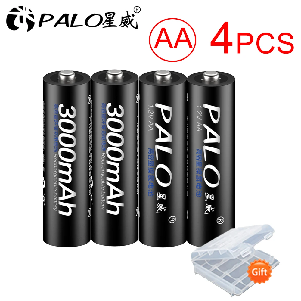 PALO 4Pcs/daug AA Įkraunamos Baterijos AA NI-MH 3000mAh 1.2 V Ni-MH 2A Baterijų recargables Batería Baterija fotoaparatas žaislai