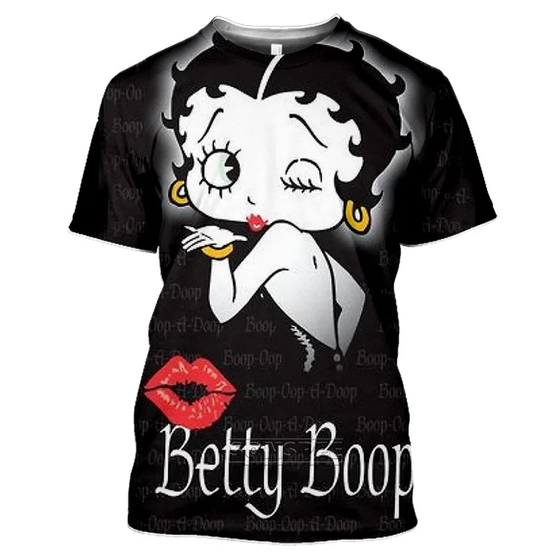 Anime Laisvės Statula Betty Boop T-shirt Animacinių filmų Laišką Top moteriški marškinėliai Pink Įdomus, T-marškinėliai, vyriški marškinėliai Anime Drabužiai